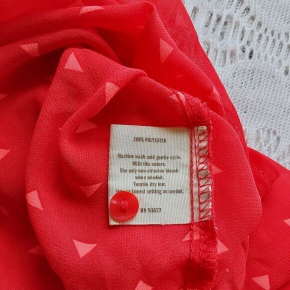 Decree Blouse Red Sz M Wrap style Sheer - Picture 6 of 8